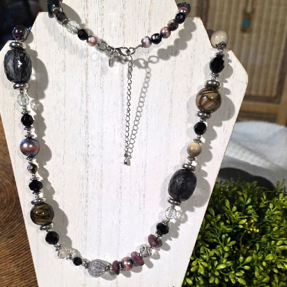 COOKIE LEE multi and Silver Beaded Necklace- EUC!